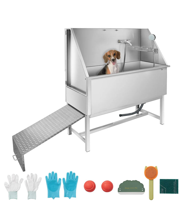 GGM Gastro Dog Bath - with Ramp, Taps and Mixers & perforated stainless steel base