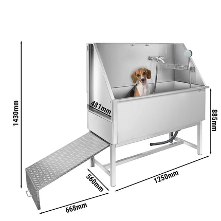 GGM Gastro Dog Bath - with Ramp, Taps and Mixers & perforated stainless steel base