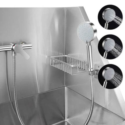 GGM Gastro Dog Bath - with Ramp, Taps and Mixers & perforated stainless steel base