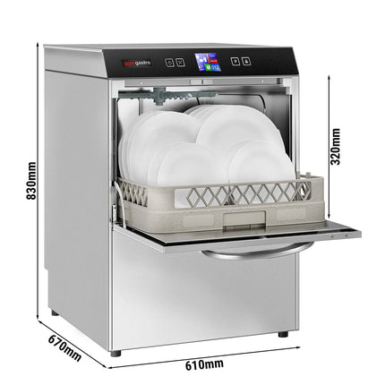 GGM Gastro Double-skinned Commercial Dishwasher - Digital Controls - 3.55kW - with Drain, Rinse Aid & Detergent Pumps