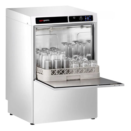 GGM Gastro Double-skinned Undercounter Commercial Dishwasher - 500mm Basket - Touch Controls - 3.6kW - with Integrated Water Softener - with Drain, Rinse Aid & Detergent Pumps