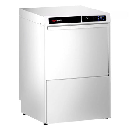 GGM Gastro Double-skinned Undercounter Commercial Dishwasher - 500mm Basket - Touch Controls - 3.6kW - with Integrated Water Softener - with Drain, Rinse Aid & Detergent Pumps