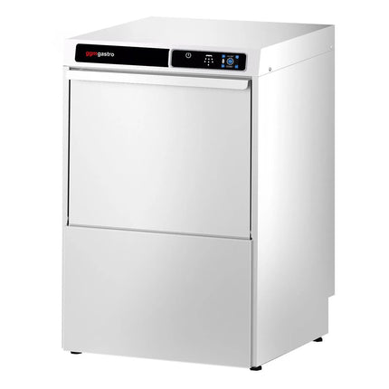 GGM Gastro Double-skinned Undercounter Commercial Dishwasher - 500mm Basket - Touch Controls - 3.6kW - with Integrated Water Softener - with Drain, Rinse Aid & Detergent Pumps