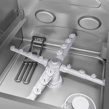 GGM Gastro Double-skinned Undercounter Commercial Dishwasher - 500mm Basket - Touch Controls - 3.6kW - with Integrated Water Softener - with Drain, Rinse Aid & Detergent Pumps
