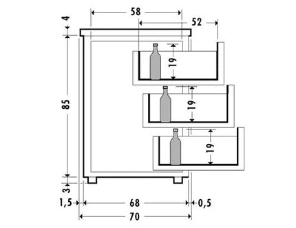 GGM Gastro Drawer kit - Stainless steel - 560x612.8x805mm - for Refrigerated Beer Counter, BA series - 3 drawers, 1/3 split