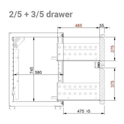 GGM Gastro Drawer kit - Stainless steel - 560x613x805mm - GN 1/1 - for Refrigerated Beer Counter - 1x 2/5 & 1x 3/5 drawers - for BA series