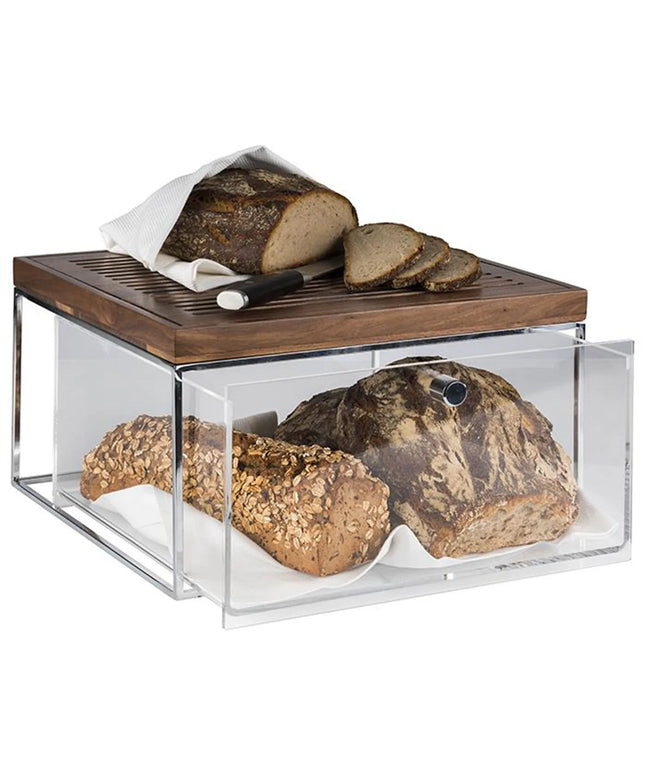 GGM Gastro Drawer Set (3-piece) - with Stand and Cutting Board - Metal, Wood, Acrylic - 354x325x200mm - Clear, Brown - consisting of metal stand, acrylic drawer & chopping board