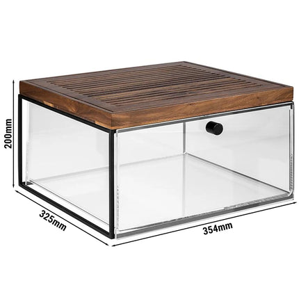 GGM Gastro Drawer Set (3-piece) - with Stand and Cutting Board - Metal, Wood, Acrylic - 354x325x200mm - Clear, Brown - consisting of metal stand, acrylic drawer & chopping board