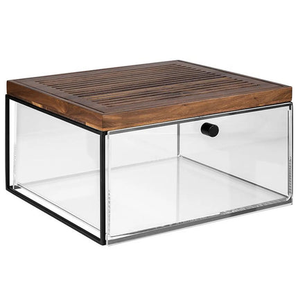 GGM Gastro Drawer Set (3-piece) - with Stand and Cutting Board - Metal, Wood, Acrylic - 354x325x200mm - Clear, Brown - consisting of metal stand, acrylic drawer & chopping board