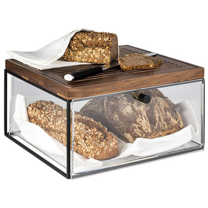 GGM Gastro Drawer Set (3-piece) - with Stand and Cutting Board - Metal, Wood, Acrylic - 354x325x200mm - Clear, Brown - consisting of metal stand, acrylic drawer & chopping board