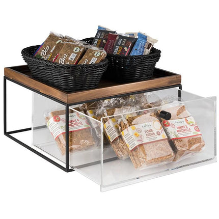 GGM Gastro Drawer Set (3-piece) - with Stand and Cutting Board - Metal, Wood, Acrylic - 354x325x200mm - Clear, Brown - consisting of metal stand, acrylic drawer & chopping board