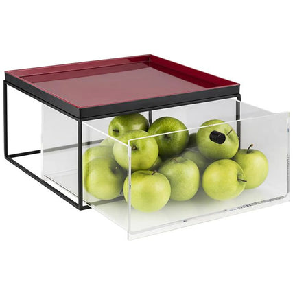 GGM Gastro Drawer Set (3-piece) - with Stand and Cutting Board - Metal, Wood, Acrylic - 354x325x200mm - Clear, Brown - consisting of metal stand, acrylic drawer & chopping board