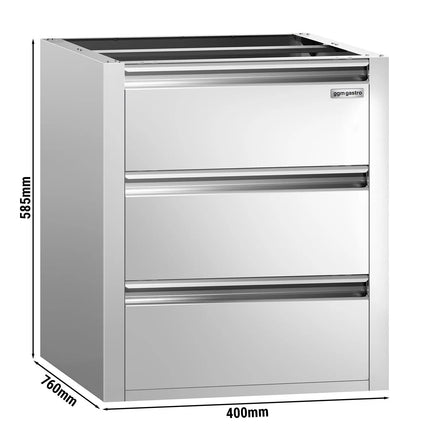 GGM Gastro Drawer Unit PREMIUM - Stainless Steel -  3 Drawers - Under-Counter Module - 400 x 760 mm - for ATK 800 mm Depth