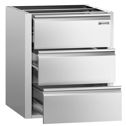 GGM Gastro Drawer Unit PREMIUM - Stainless Steel -  3 Drawers - Under-Counter Module - 400 x 760 mm - for ATK 800 mm Depth