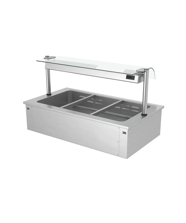 GGM Gastro Drop-in Bain Marie - 1000mm - 3x GN 1/1 - 200mm deep - 2,19 kW - with Glass Sneeze Guard