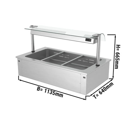 GGM Gastro Drop-in Bain Marie - 1000mm - 3x GN 1/1 - 200mm deep - 2,19 kW - with Glass Sneeze Guard