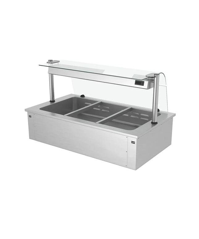GGM Gastro Drop-in Bain Marie - 1135mm - 3x GN 1/1 - 150mm deep - Wet Heat - 2,19 kW - with Glass Sneeze Guard