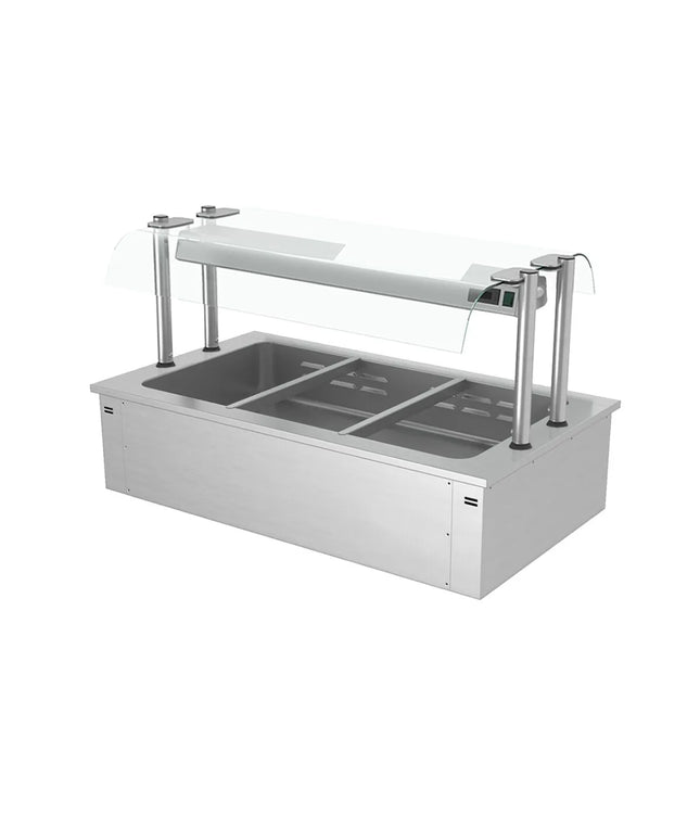 GGM Gastro Drop-in Bain Marie - 1135mm - 3x GN 1/1 - 200mm deep - Wet Heat - 2,59 kW - with Glass Sneeze Guard