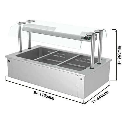 GGM Gastro Drop-in Bain Marie - 1135mm - 3x GN 1/1 - 200mm deep - Wet Heat - 2,59 kW - with Glass Sneeze Guard