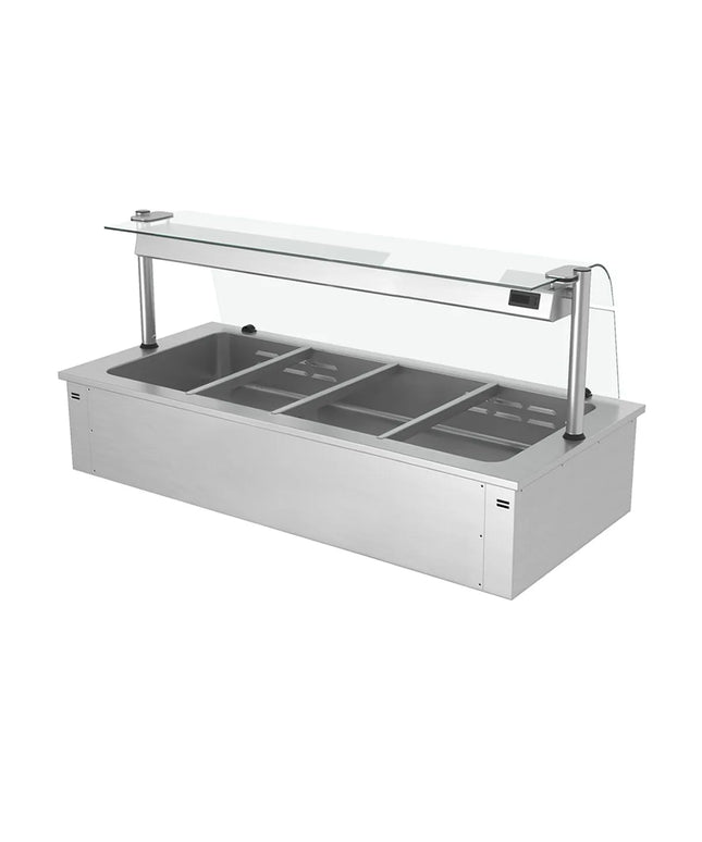 GGM Gastro Drop-in Bain Marie - 1500mm - 4x GN 1/1 - 150mm deep - 2,92 kW - with Glass Sneeze Guard