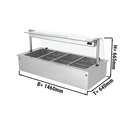 GGM Gastro Drop-in Bain Marie - 1500mm - 4x GN 1/1 - 150mm deep - 2,92 kW - with Glass Sneeze Guard