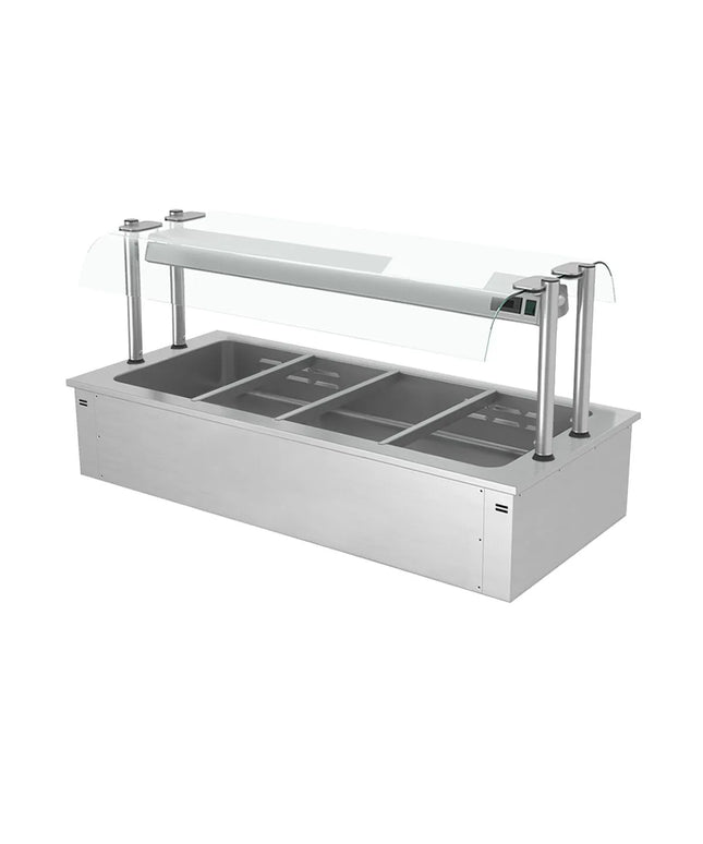 GGM Gastro Drop-in Bain Marie - 1500mm - 4x GN 1/1 - 200mm deep - 3,37 kW - with Glass Sneeze Guard