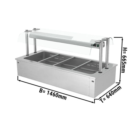 GGM Gastro Drop-in Bain Marie - 1500mm - 4x GN 1/1 - 200mm deep - 3,37 kW - with Glass Sneeze Guard