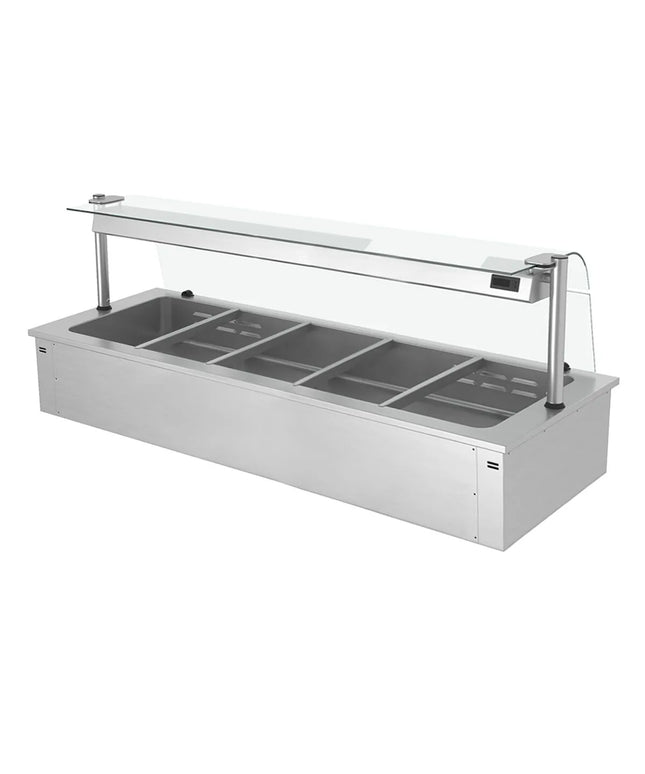 GGM Gastro Drop-in Bain Marie - 1785mm - 5x GN 1/1 - 150mm deep - Wet Heat - 3,65 kW - with Glass Sneeze Guard