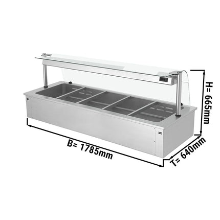 GGM Gastro Drop-in Bain Marie - 1785mm - 5x GN 1/1 - 150mm deep - Wet Heat - 3,65 kW - with Glass Sneeze Guard