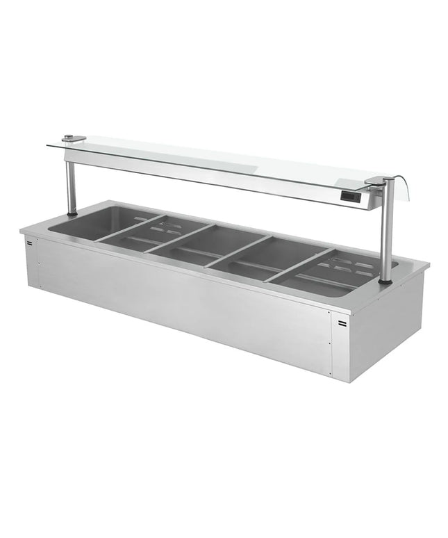 GGM Gastro Drop-in Bain Marie - 1785mm - 5x GN 1/1 - 200mm deep - 3,65 kW - with Glass Sneeze Guard