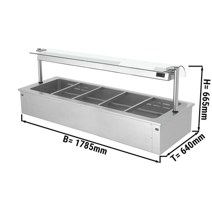 GGM Gastro Drop-in Bain Marie - 1785mm - 5x GN 1/1 - 200mm deep - 3,65 kW - with Glass Sneeze Guard