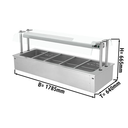 GGM Gastro Drop-in Bain Marie - 1785mm - 5x GN 1/1 - 200mm deep - 4,1 kW - with Glass Sneeze Guard