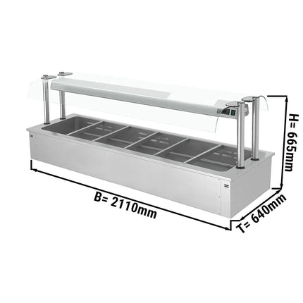 GGM Gastro Drop-in Bain Marie - 2100mm - 6x GN 1/1 - 200mm deep - Wet Heat - 4,83 kW - with Glass Sneeze Guard