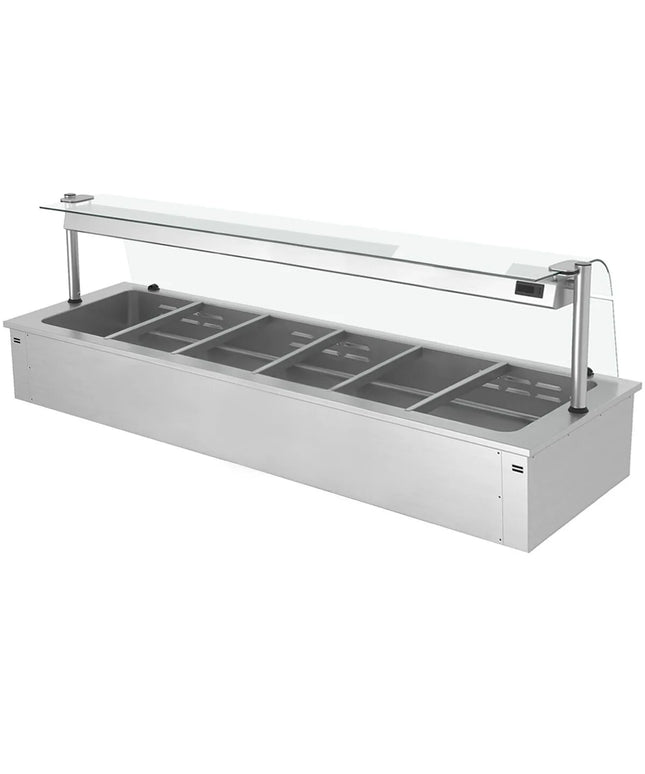 GGM Gastro Drop-in Bain Marie - 2110mm - 6x GN 1/1 - 150mm deep - 4,38 kW - with Glass Sneeze Guard