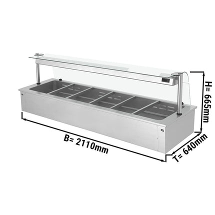 GGM Gastro Drop-in Bain Marie - 2110mm - 6x GN 1/1 - 150mm deep - 4,38 kW - with Glass Sneeze Guard