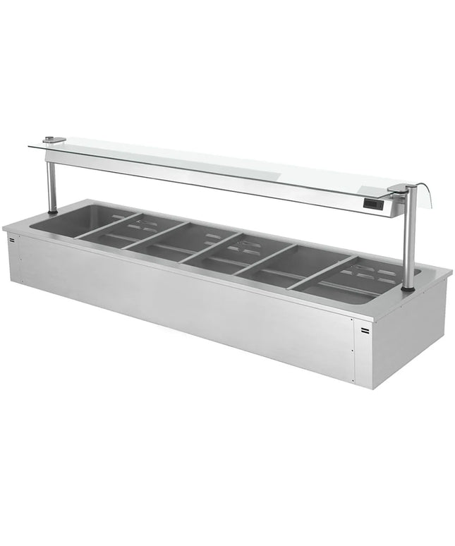 GGM Gastro Drop-in Bain Marie - 2110mm - 6x GN 1/1 - 200mm deep - 4,38 kW - with Glass Sneeze Guard
