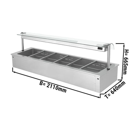 GGM Gastro Drop-in Bain Marie - 2110mm - 6x GN 1/1 - 200mm deep - 4,38 kW - with Glass Sneeze Guard