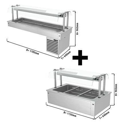 GGM Gastro Drop-in Bain Marie - 3x GN 1/1 - 200mm deep - 2,59 kW - with Glass Sneeze Guard - incl. Cooling Tray