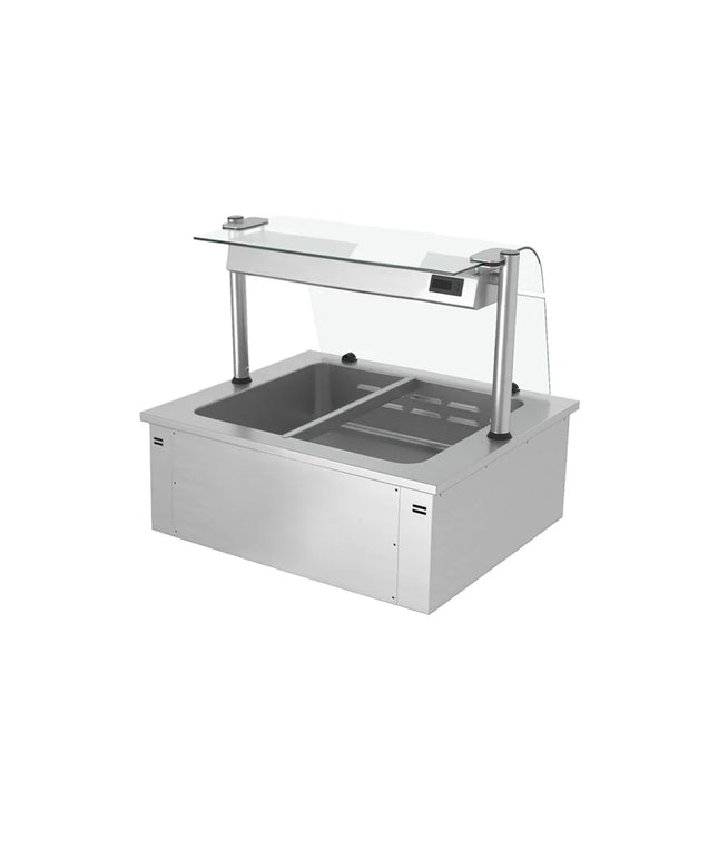 GGM Gastro Drop-in Bain Marie - 800mm - 2x GN 1/1 - 150mm deep - 1,46 kW - with Glass Sneeze Guard