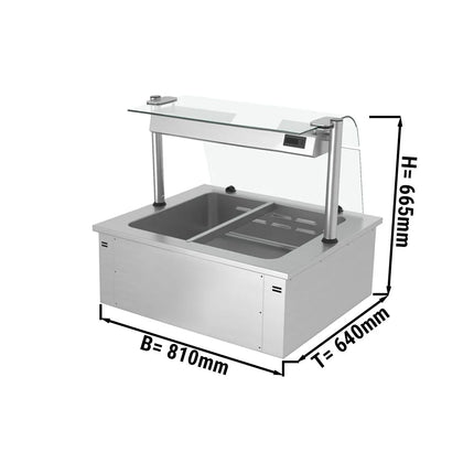 GGM Gastro Drop-in Bain Marie - 800mm - 2x GN 1/1 - 150mm deep - 1,46 kW - with Glass Sneeze Guard