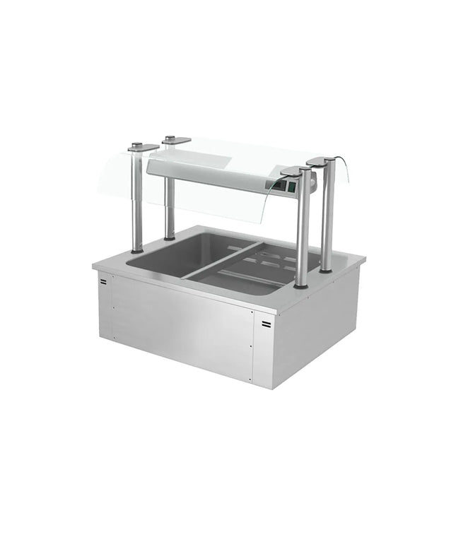 GGM Gastro Drop-in Bain Marie - 800mm - 2x GN 1/1 - 200mm deep - 1,71 kW - with Glass Sneeze Guard