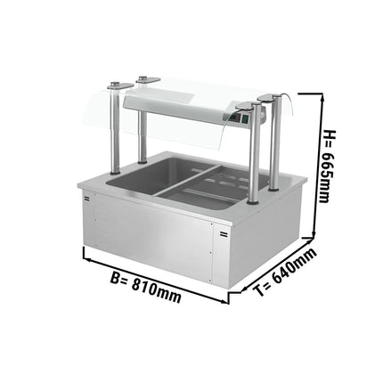 GGM Gastro Drop-in Bain Marie - 800mm - 2x GN 1/1 - 200mm deep - 1,71 kW - with Glass Sneeze Guard