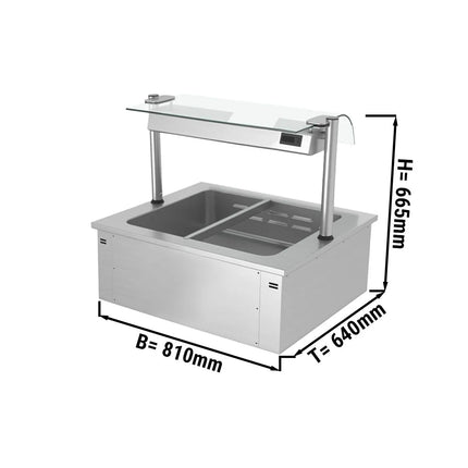 GGM Gastro Drop-in Bain Marie - 800mm - 2x GN 1/1 - 200mm deep - Wet Heat - 1,46 kW - with Glass Sneeze Guard