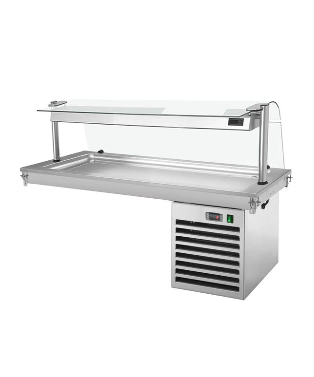 GGM Gastro Drop-In Cold Plate - 1500mm - +2 to +8°C - 4x GN 1/1 - 450W - with glass sneeze guard