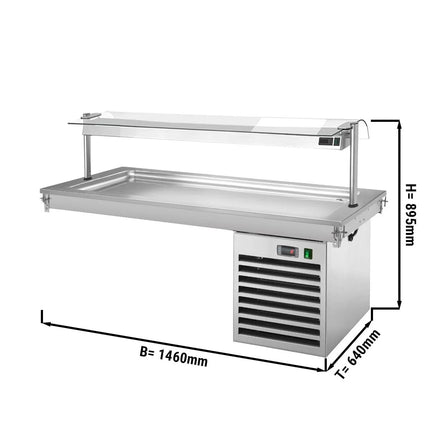 GGM Gastro Drop-In Cold Plate - 1500mm - +2 to +8°C - 4x GN 1/1 - 450W - with glass sneeze guard