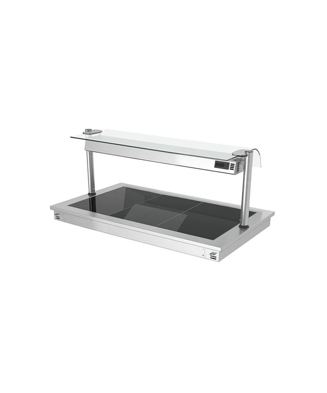 GGM Gastro Drop-in Hot Plate Stainless Steel - 1000mm - 3x GN 1/1 - 1.35 kW - with Toughened Glass Sneeze Screen