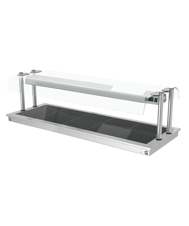 GGM Gastro Drop-in Hot Plate - Stainless Steel - 1785mm - 5x GN 1/1 - 2.25 kW - with Toughened Glass Sneeze Screen