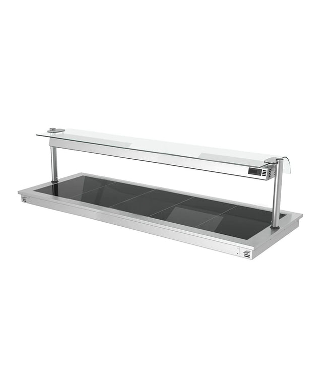 GGM Gastro Drop-in Hot Plate - Stainless Steel - 1785mm - 5x GN 1/1 - 2.25 kW - with Toughened Glass Sneeze Screen