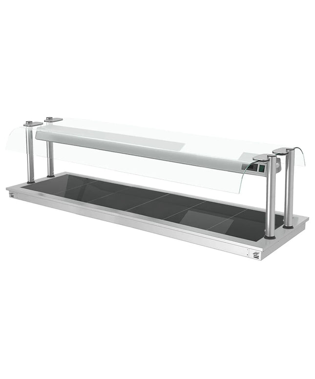 GGM Gastro Drop-in Hot Plate - Stainless Steel - 2110mm - 6x GN 1/1 - 2.7 kW - with Toughened Glass Sneeze Screen