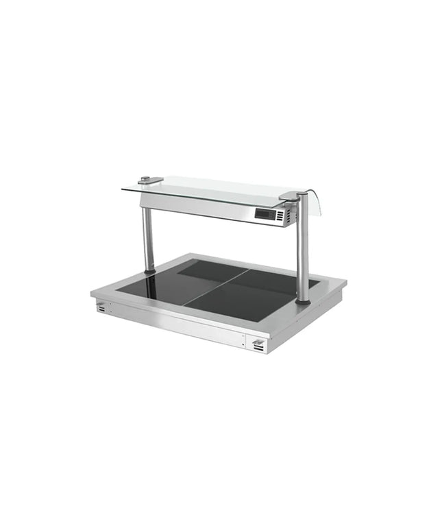 GGM Gastro Drop-in Hot Plate - Stainless Steel - with Ceramic Glass Surface - 800mm - 2x GN 1/1 - 0.9 kW - with Toughened Glass Sneeze Screen